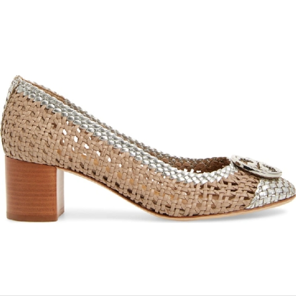 TORY BURCH Chelsea Woven Silver Metallic Leather Pumps NEW size 8 - Picture 3 of 7